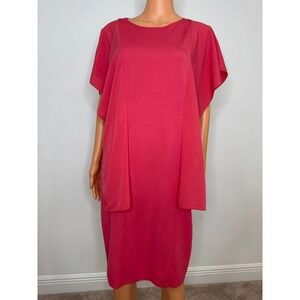 Intrend Max Mara Pink Cape Sleeve Sheath Dress Round Neck Modern CocktailWedding